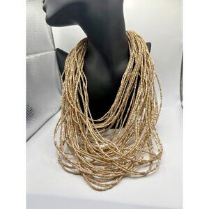 Cream Tan Large MultiStrand Layered Seed Bead Necklace Boho Tribal Ethnic